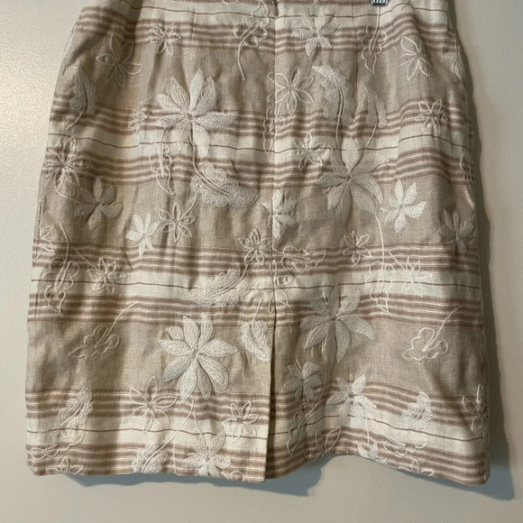 Talbots 100% Irish Linen Embroidered Fully Lined Neutral Classic Skirt Size 10 - Picture 3 of 8